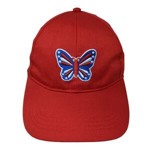 Butterfly USA Strapback Hat Red One Size Adjustable Solid Embroidered